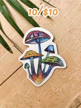 Colorful Mushroom Cluster Sticker – Psychedelic Rainbow Mushroom Vinyl Decal